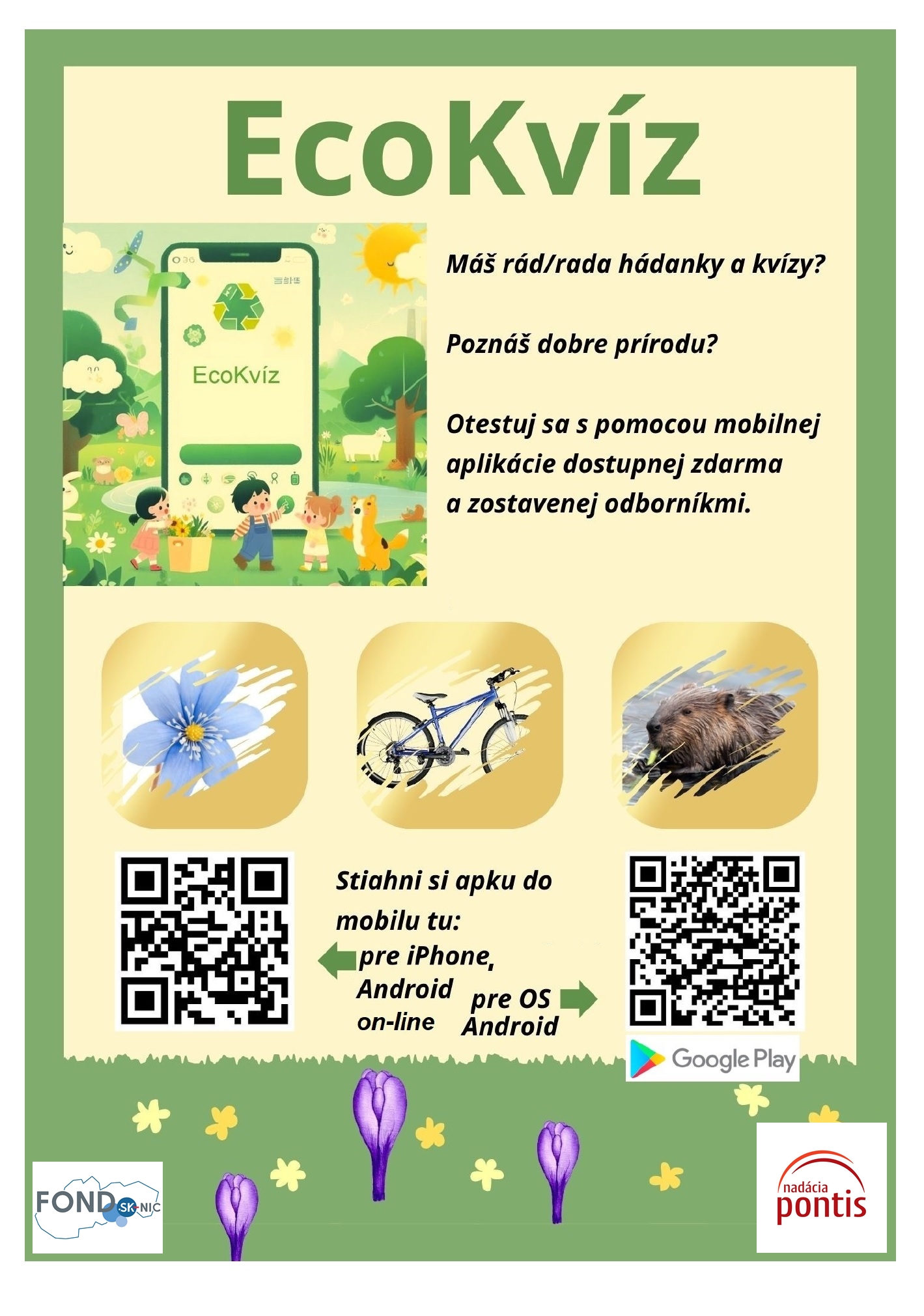 Plagát EcoKvíz s QR kódom na inštalovanie aplikácie